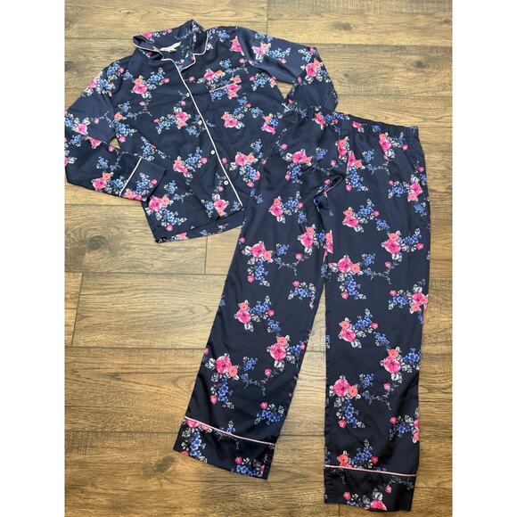 Victorias Secret AFTERHOURS SILKY SATIN Pajama Set Pajamas BLUE FLORAL Sz M - Picture 1 of 8